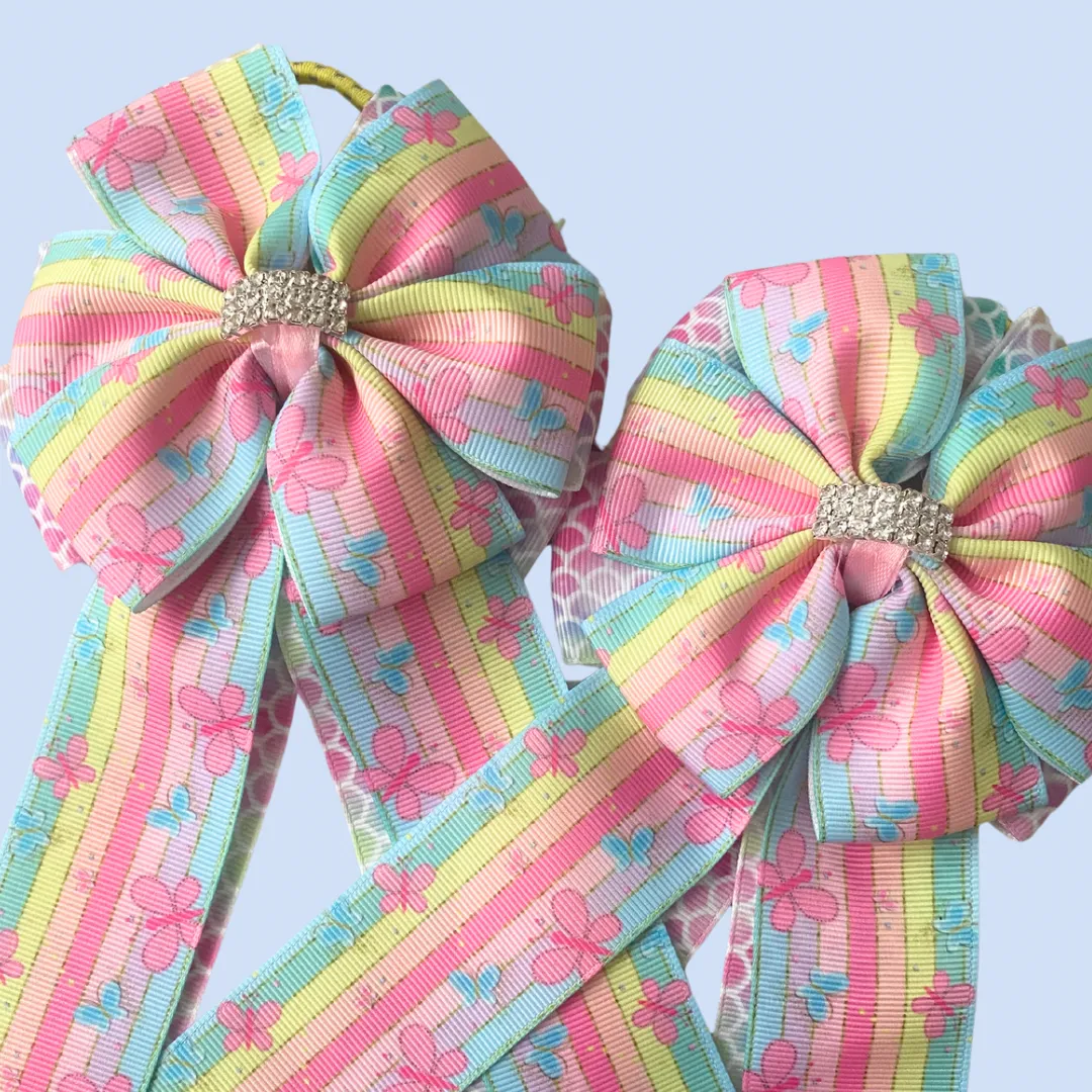 🩵 Show Bows: Butterflies Pastel Stripe