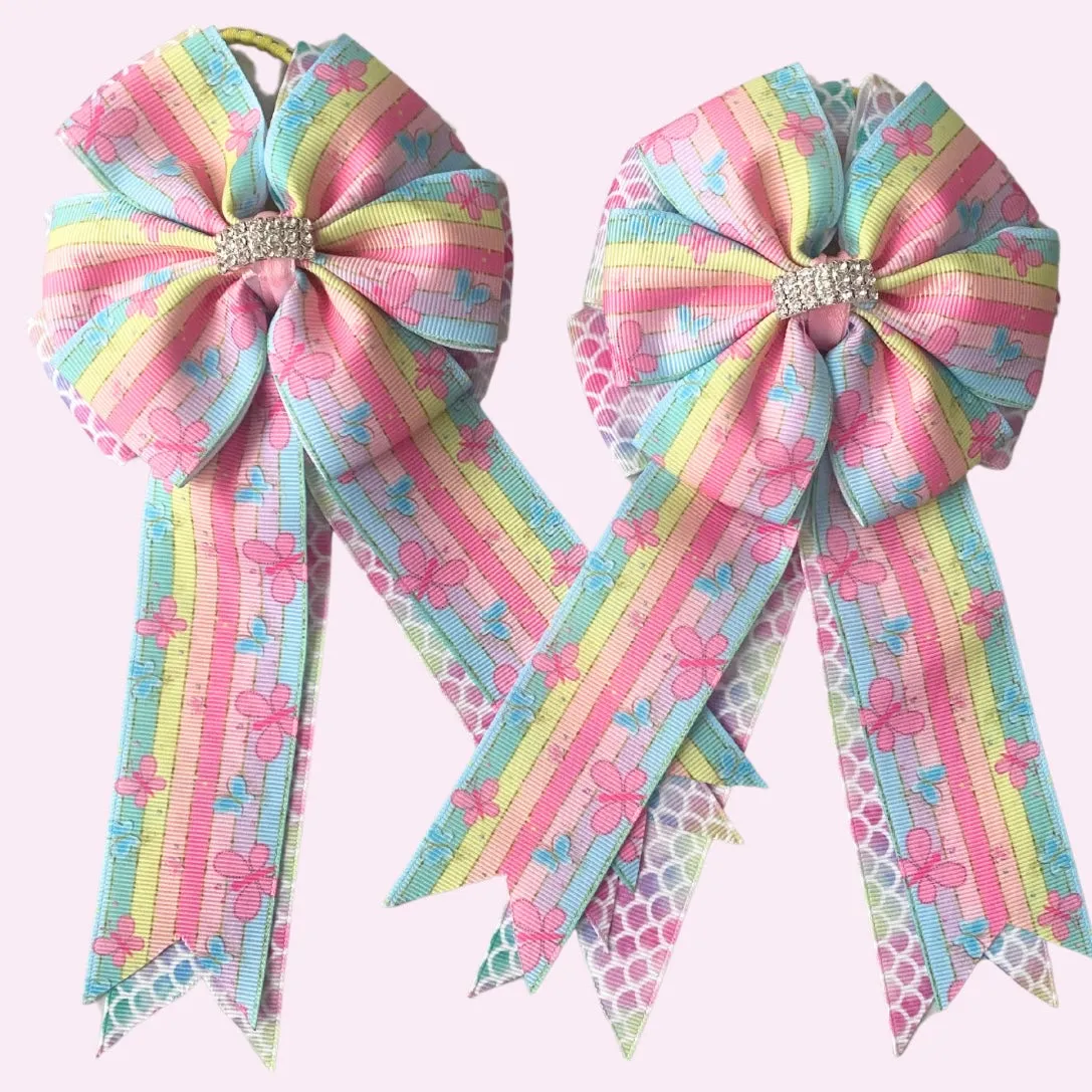 🩵 Show Bows: Butterflies Pastel Stripe