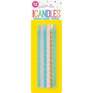 12 Birthday Candles Pastel Spiral Mix 5in