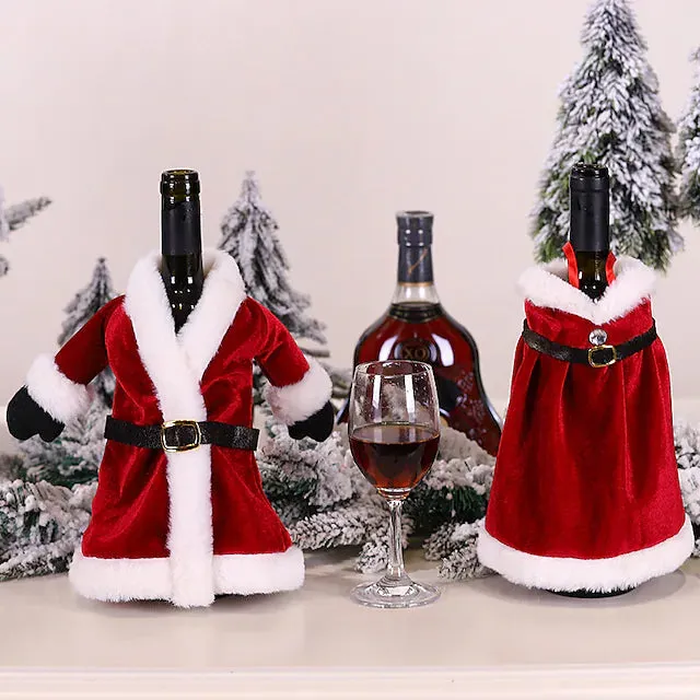 2-Pieces: Christmas Wine Bottle Cover Merry Christmas Decor