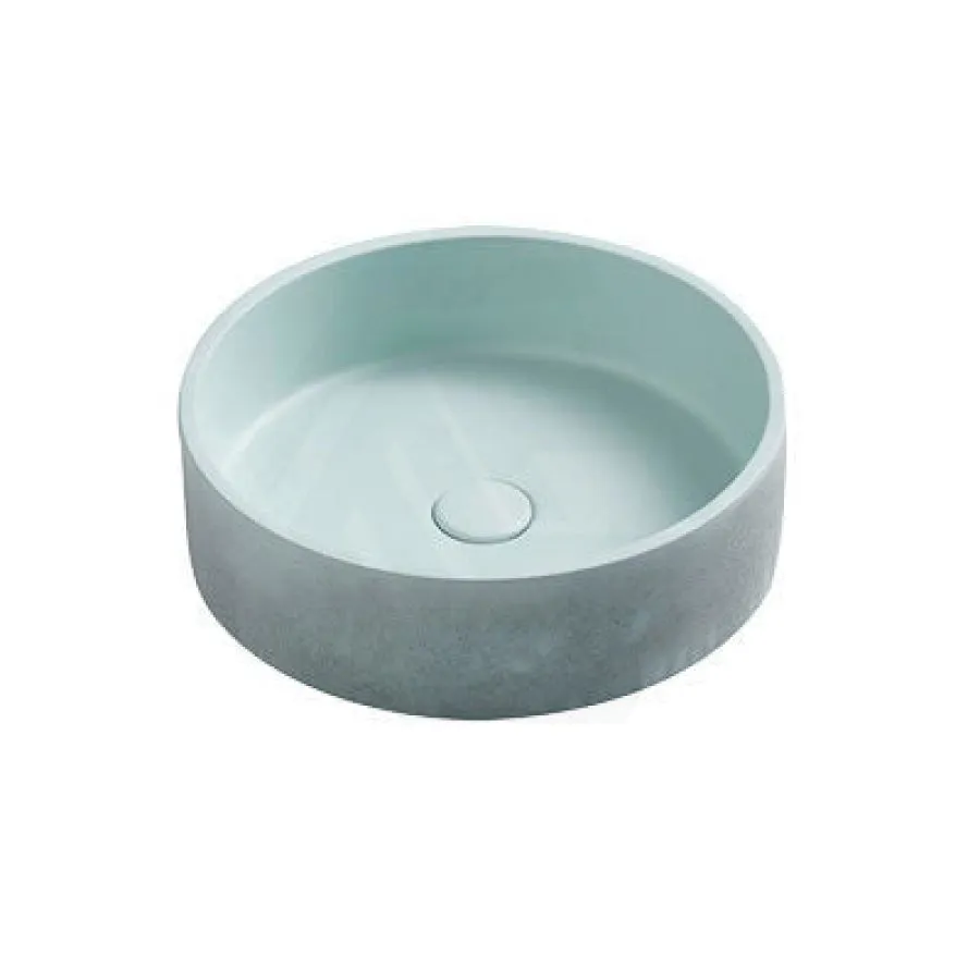 390x390x120mm Round Above Counter Concrete Basin Pastel Mint Pop Up Waste Included