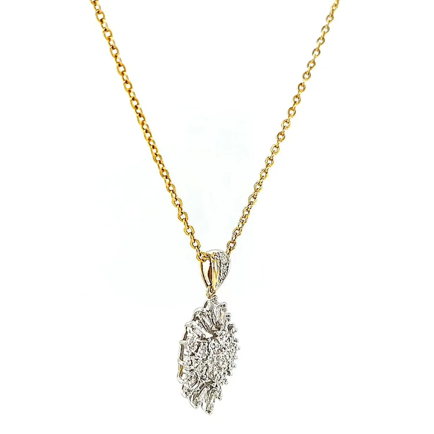 9ct Yellow Gold Baguette & Round Brilliant Cut 1/4 CARAT tw of Diamonds Pendant