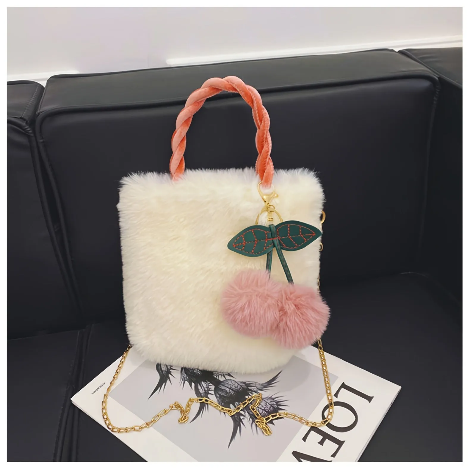 Adorable 1PC Girls Plush Bag Fashionable Versatile Cherry Bucket Bag