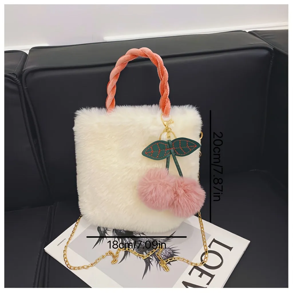 Adorable 1PC Girls Plush Bag Fashionable Versatile Cherry Bucket Bag