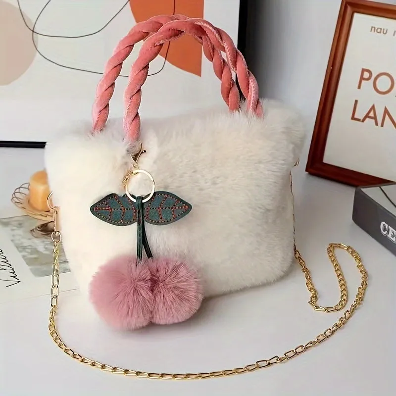 Adorable 1PC Girls Plush Bag Fashionable Versatile Cherry Bucket Bag