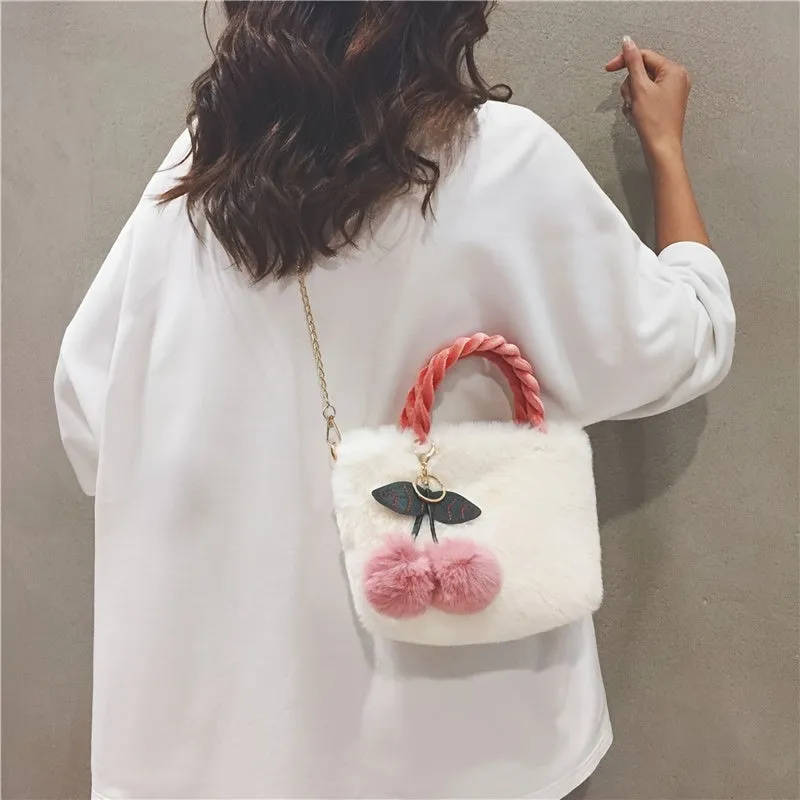 Adorable 1PC Girls Plush Bag Fashionable Versatile Cherry Bucket Bag