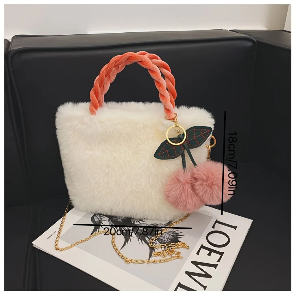Adorable 1PC Girls Plush Bag Fashionable Versatile Cherry Bucket Bag