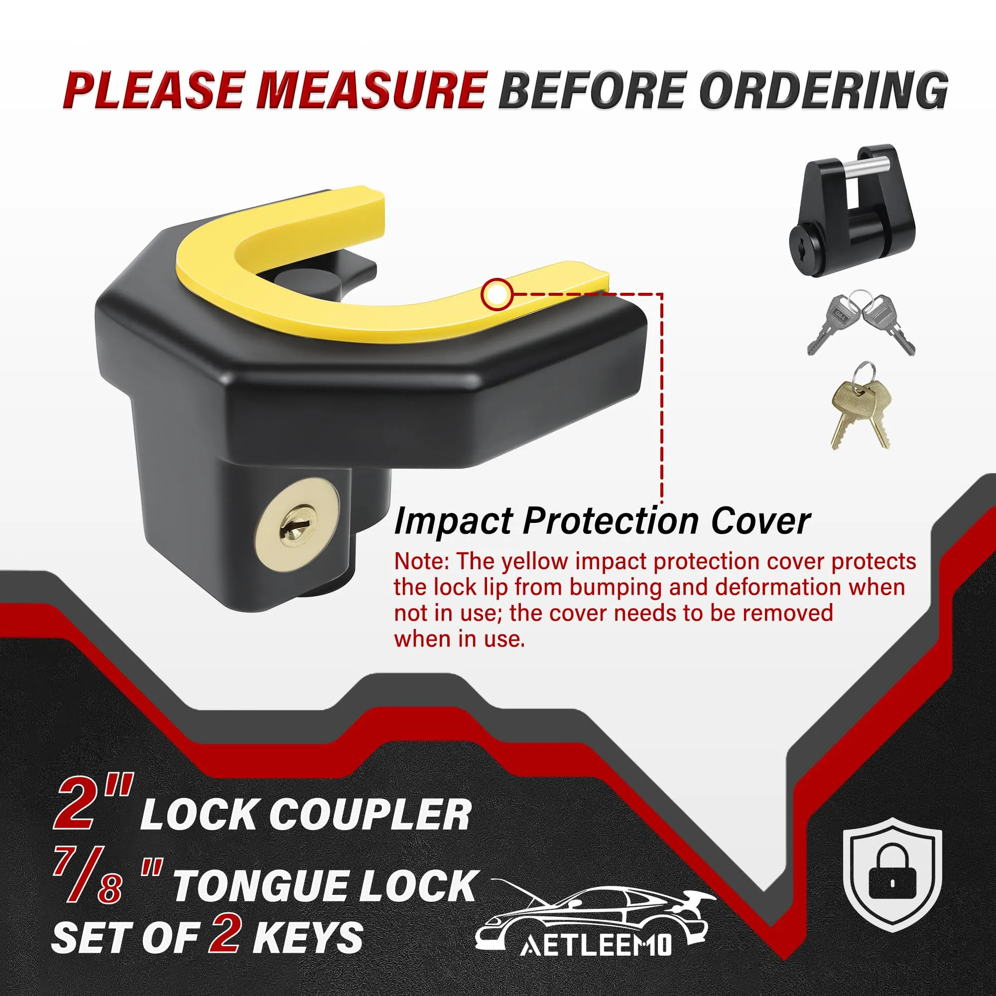 Aetleemo Trailer Hitch Coupler Lock Kit, Heavy Duty Anti-Theft Lock Cylinder for RVs, Boats and Trailers, Fits 2" Ball Couplers