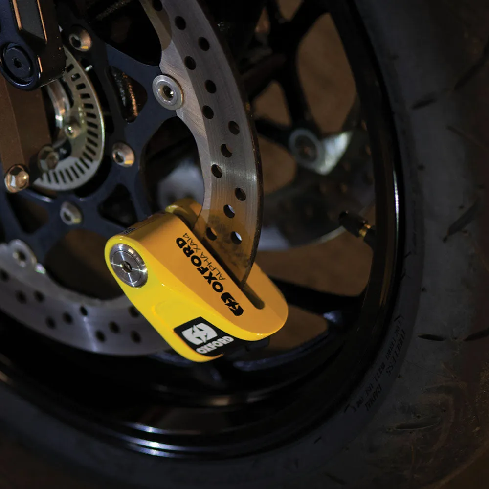 Aprilia Mojito Oxford LK217 Alpha XA14 Motorcycle Alarm Motorbike Disc Lock Yellow
