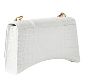 BALENCIAGA Hourglass XS with Chain Shoulder Bag in White