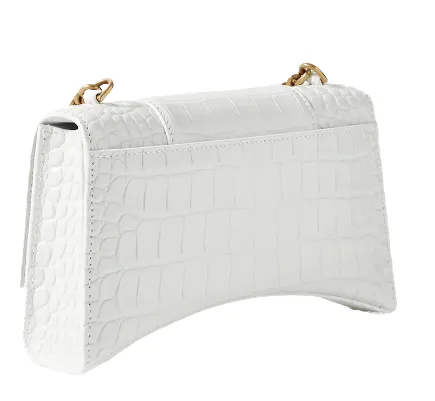 BALENCIAGA Hourglass XS with Chain Shoulder Bag in White