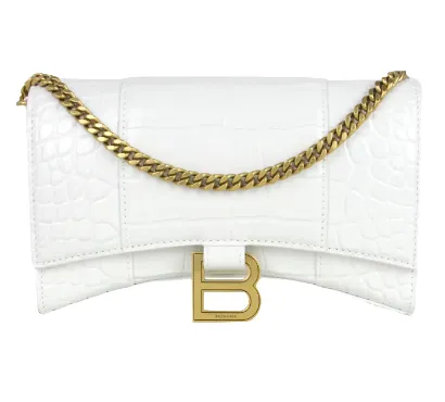 BALENCIAGA Hourglass XS with Chain Shoulder Bag in White