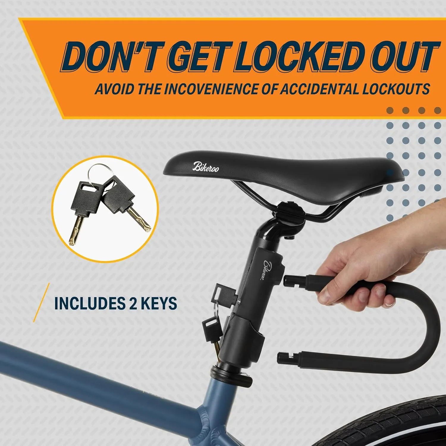 Bikeroo Bike U Lock with Cable - Heavy Duty 17mm U Shaped Lock for Bicycle Security