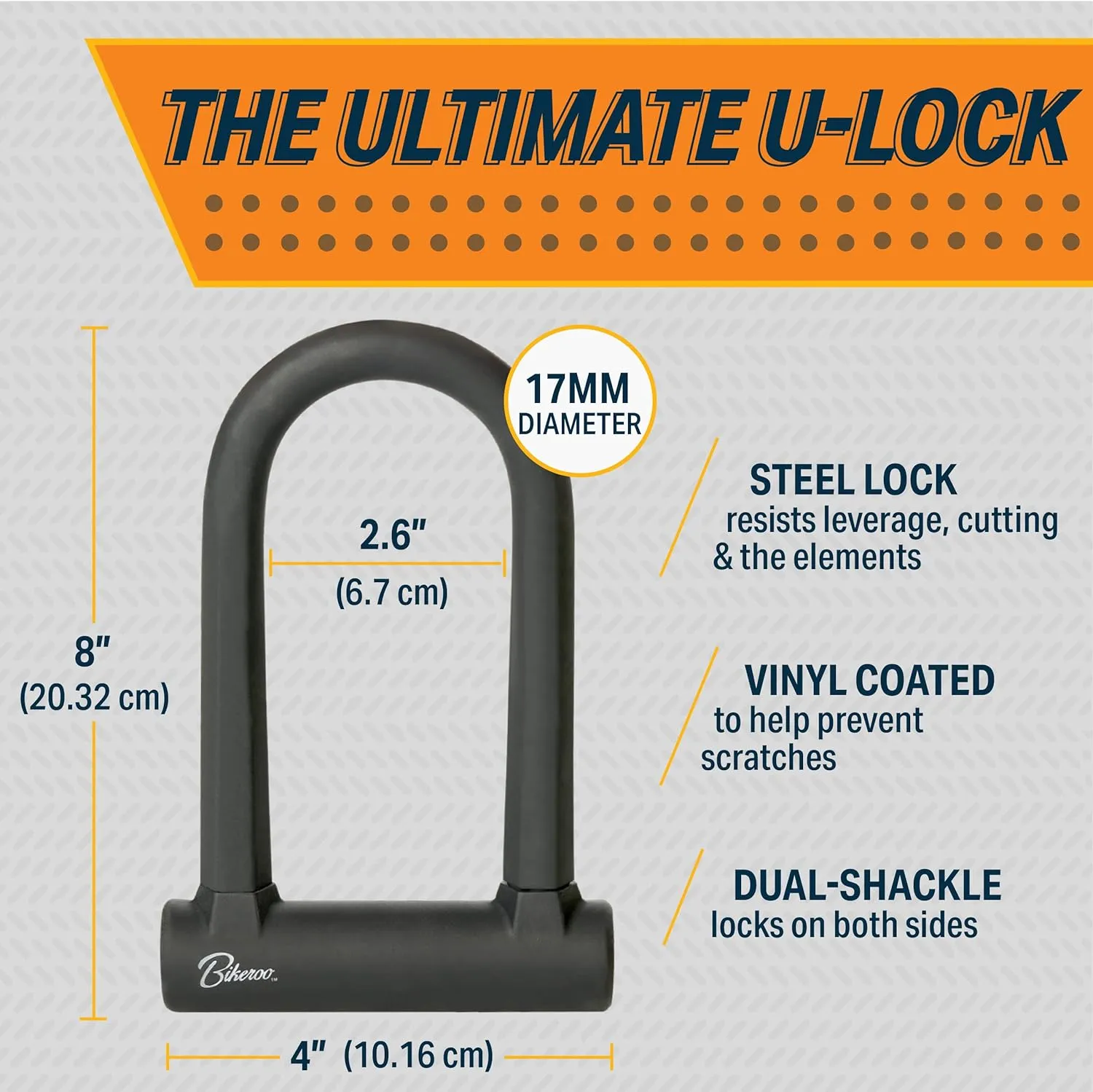 Bikeroo Bike U Lock with Cable - Heavy Duty 17mm U Shaped Lock for Bicycle Security