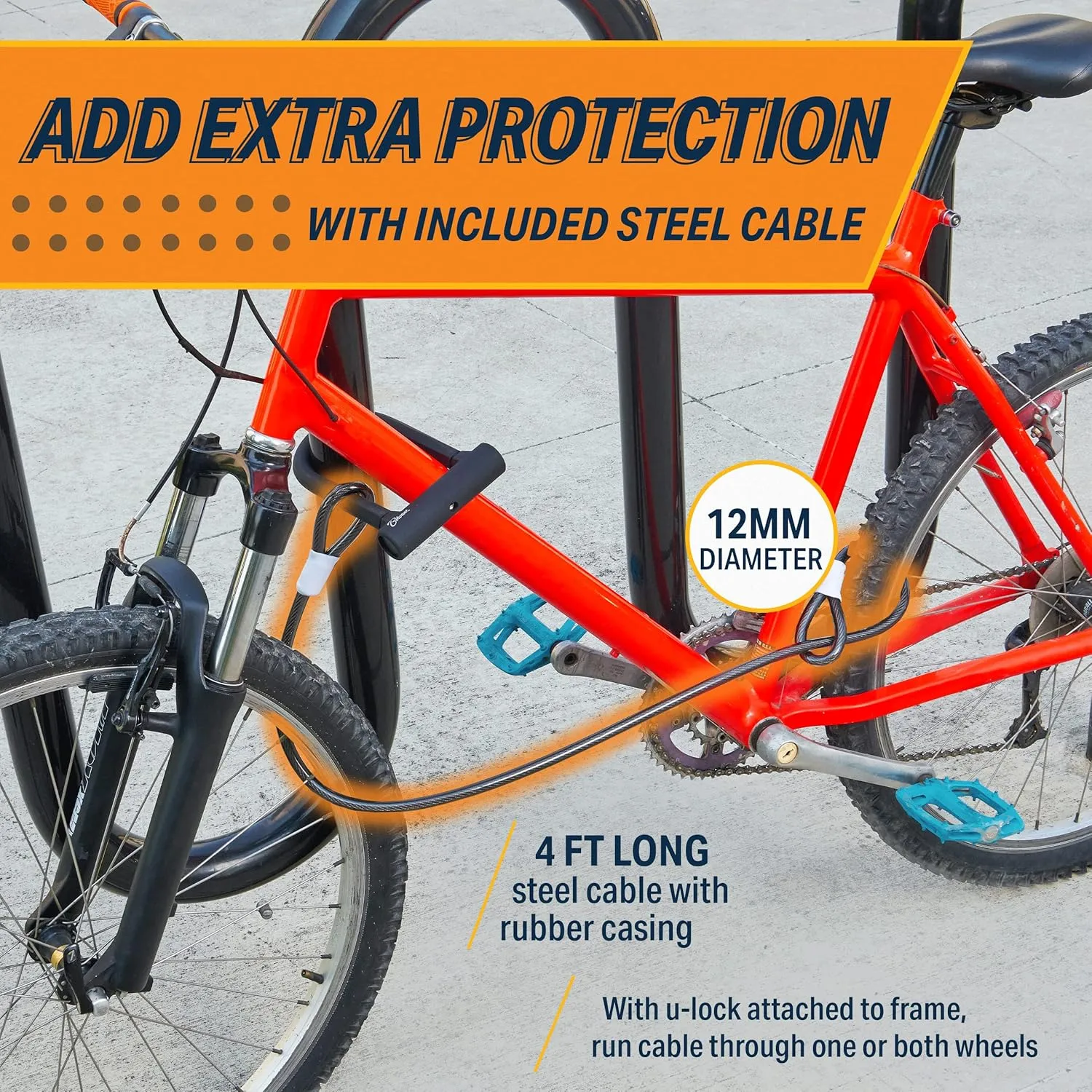 Bikeroo Bike U Lock with Cable - Heavy Duty 17mm U Shaped Lock for Bicycle Security