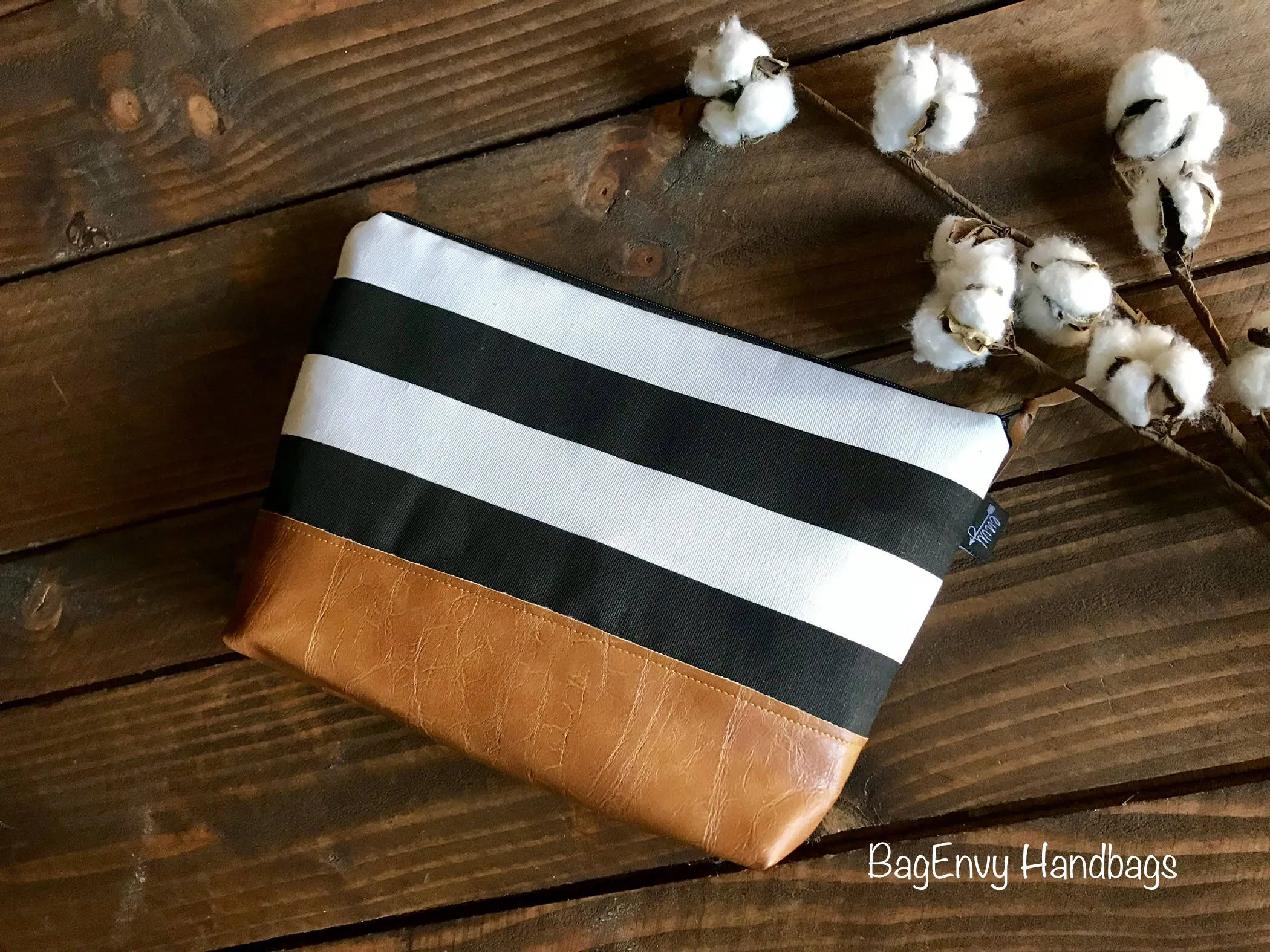 Black and White Vegan Leather - Large Make Up Bag / Diaper Clutch / Bridesmaid Gift