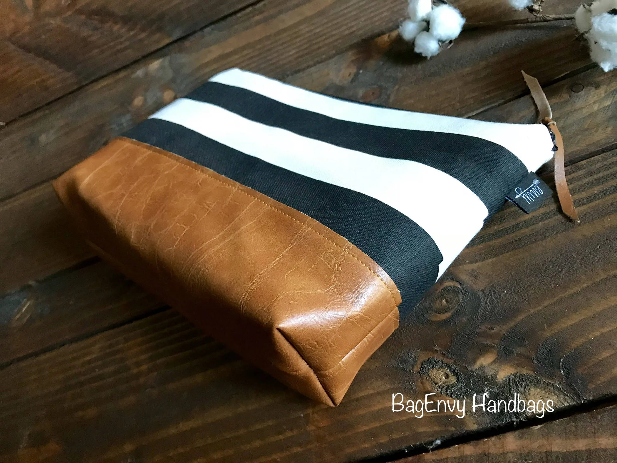 Black and White Vegan Leather - Large Make Up Bag / Diaper Clutch / Bridesmaid Gift
