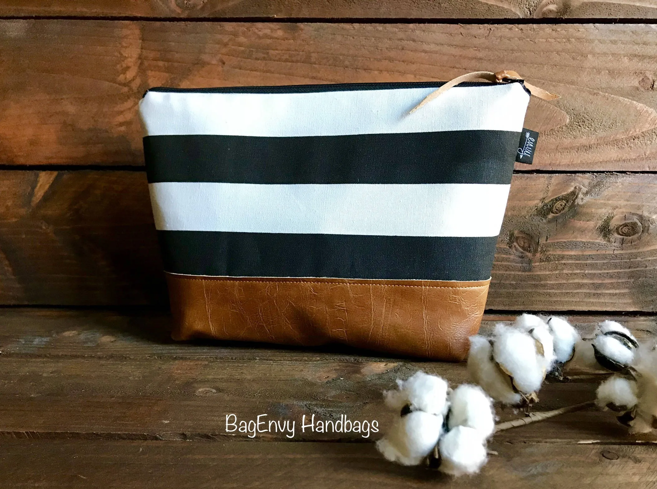 Black and White Vegan Leather - Large Make Up Bag / Diaper Clutch / Bridesmaid Gift