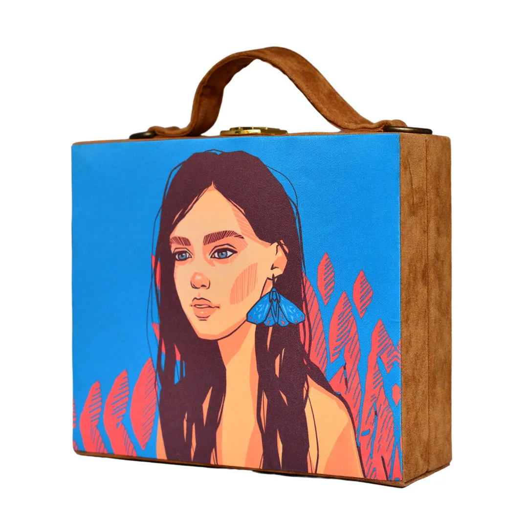 Brown Hair Lady Printed Suitcase Style