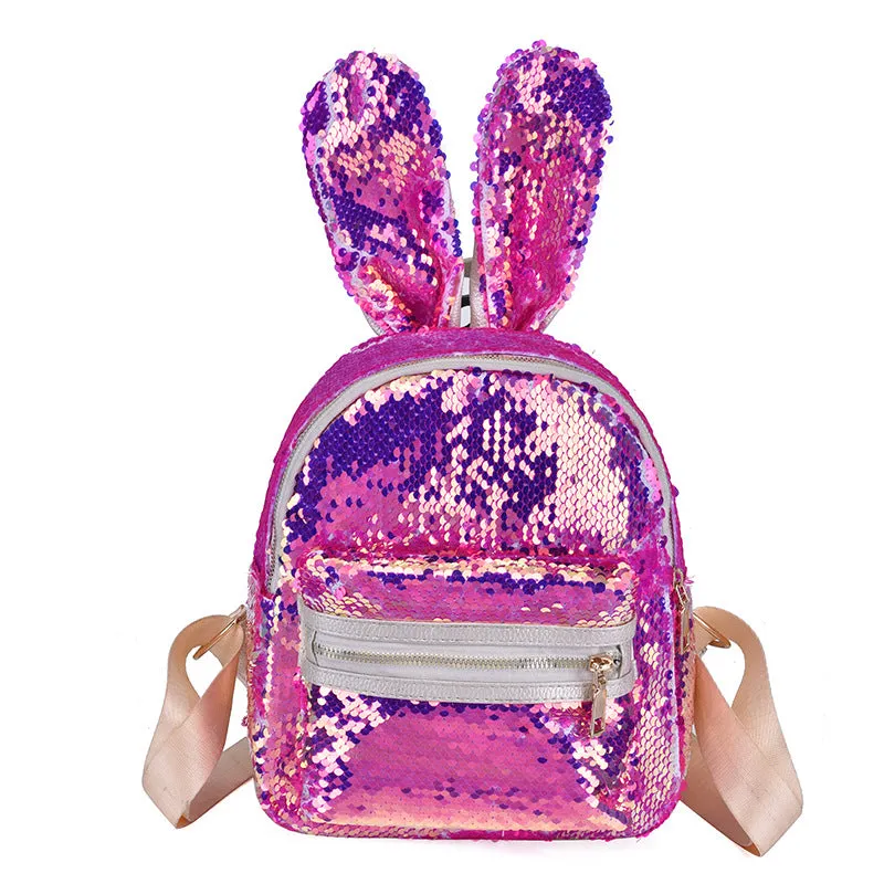 BunnyEars Flip Sequin Small School Backpack. Pink.