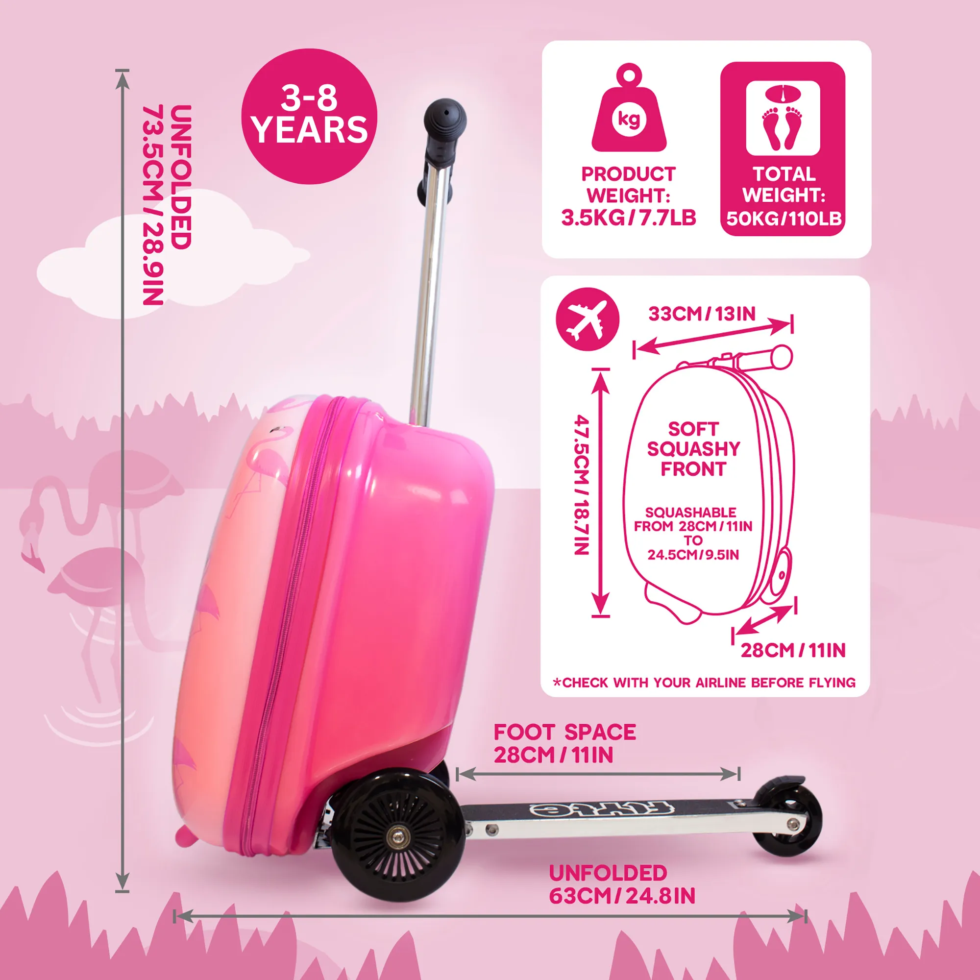 BUY 1 GET 1 FREE! Zinc Flyte Fifi the Flamingo Scooter Suitcase