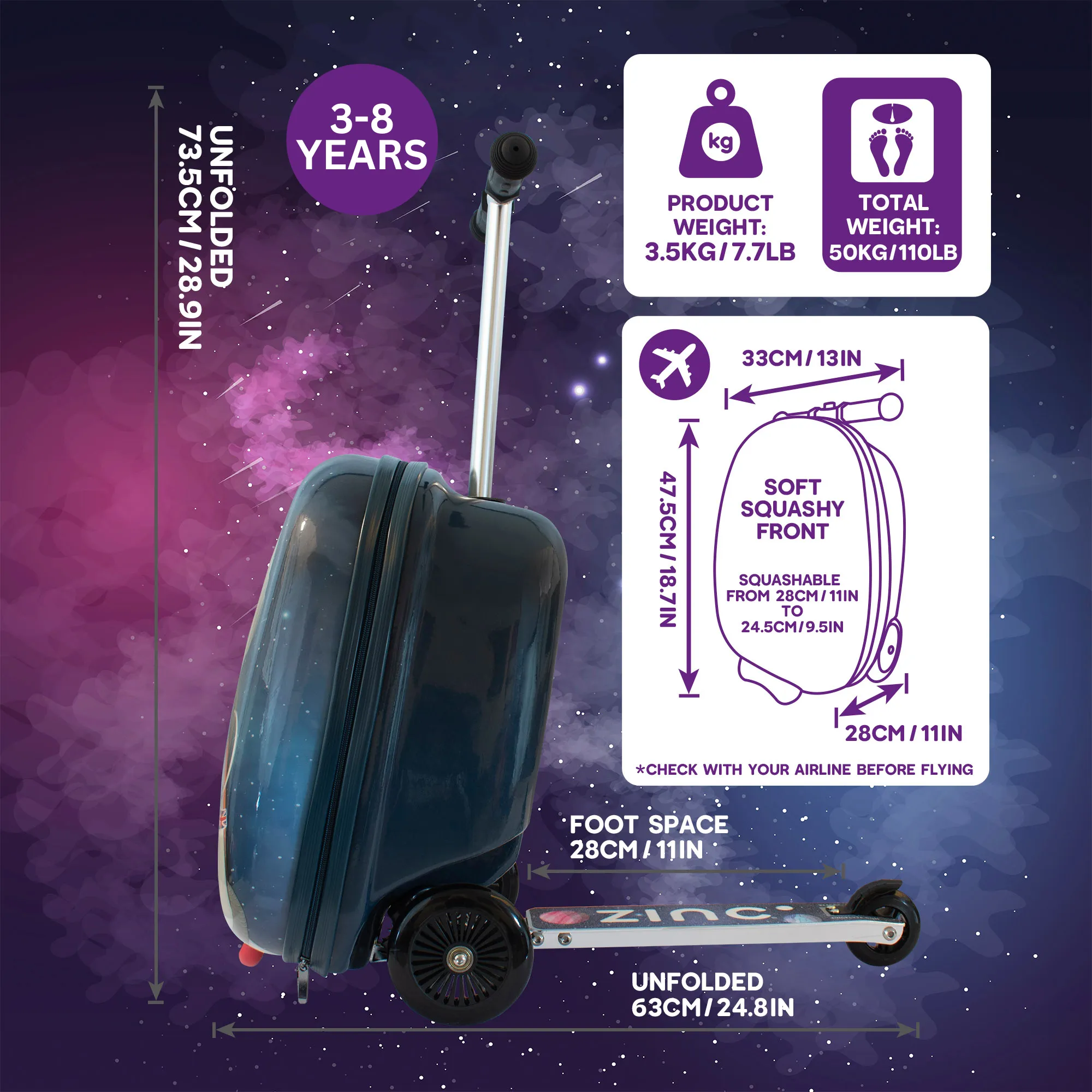 BUY 1 GET 1 FREE! Zinc Flyte Sammie the Spaceman Scooter Suitcase