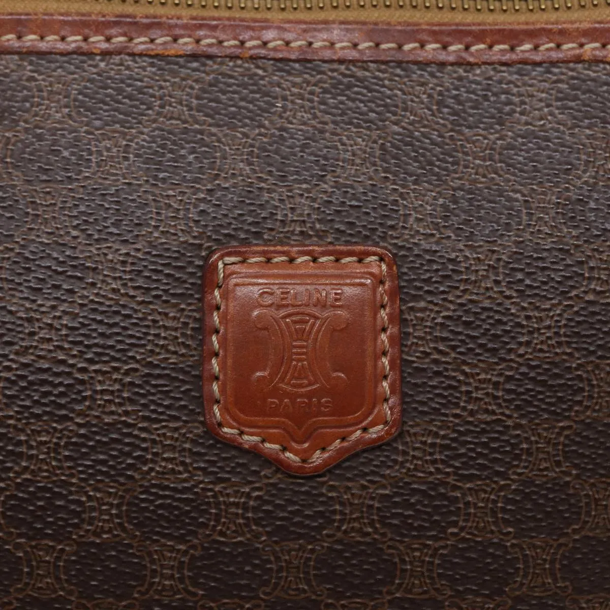 CELINE Macadam Canvas Clutch Bag PVC Leather Brown Auth bs17199