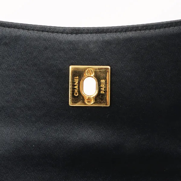 Chanel Around 1990 Made Leather Silk Satin Combination Design Flap Mini Bijou Chain Bag Black