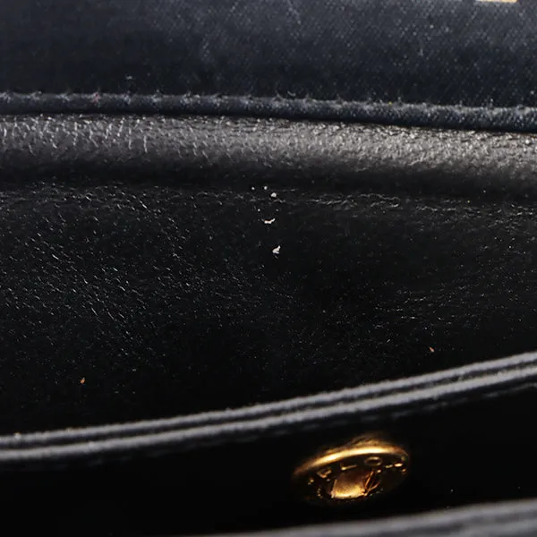 Chanel Around 1990 Made Leather Silk Satin Combination Design Flap Mini Bijou Chain Bag Black