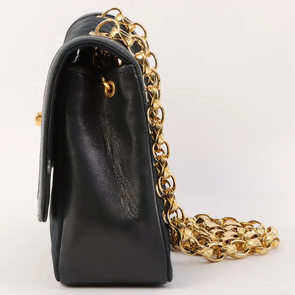 Chanel Around 1990 Made Leather Silk Satin Combination Design Flap Mini Bijou Chain Bag Black
