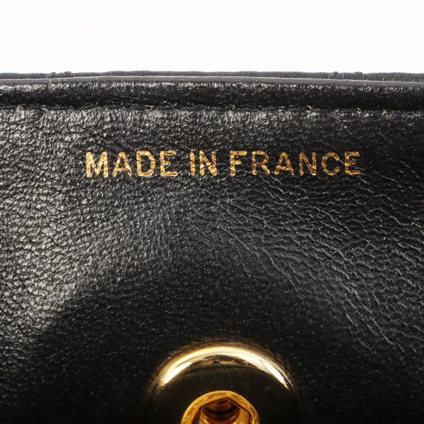 Chanel Around 1990 Made Leather Silk Satin Combination Design Flap Mini Bijou Chain Bag Black