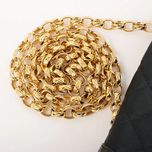Chanel Around 1990 Made Leather Silk Satin Combination Design Flap Mini Bijou Chain Bag Black