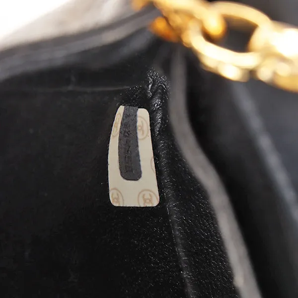 Chanel Around 1990 Made Leather Silk Satin Combination Design Flap Mini Bijou Chain Bag Black