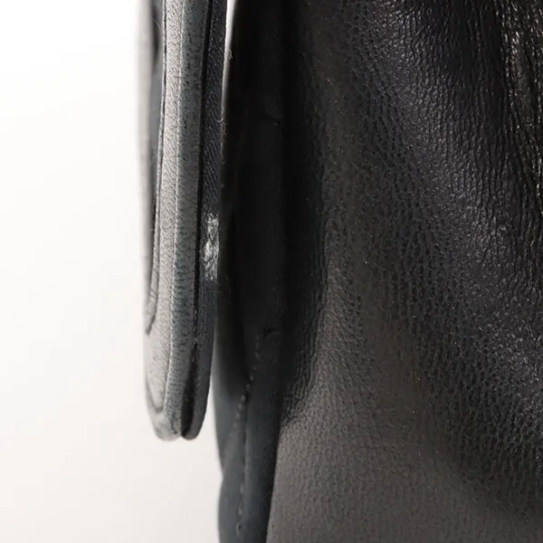 Chanel Around 1990 Made Leather Silk Satin Combination Design Flap Mini Bijou Chain Bag Black
