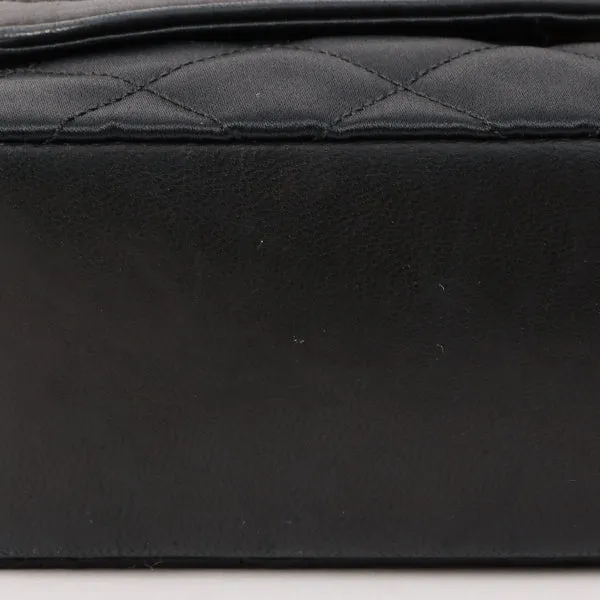 Chanel Around 1990 Made Leather Silk Satin Combination Design Flap Mini Bijou Chain Bag Black