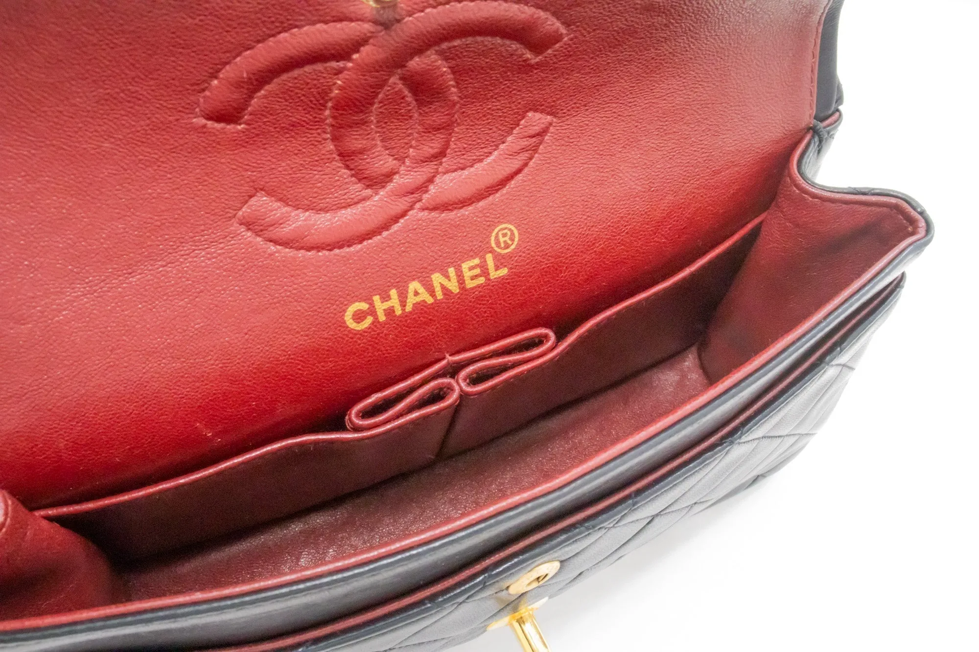 CHANEL Classic Double Flap 9" Chain Shoulder Bag Black Lambskin k51