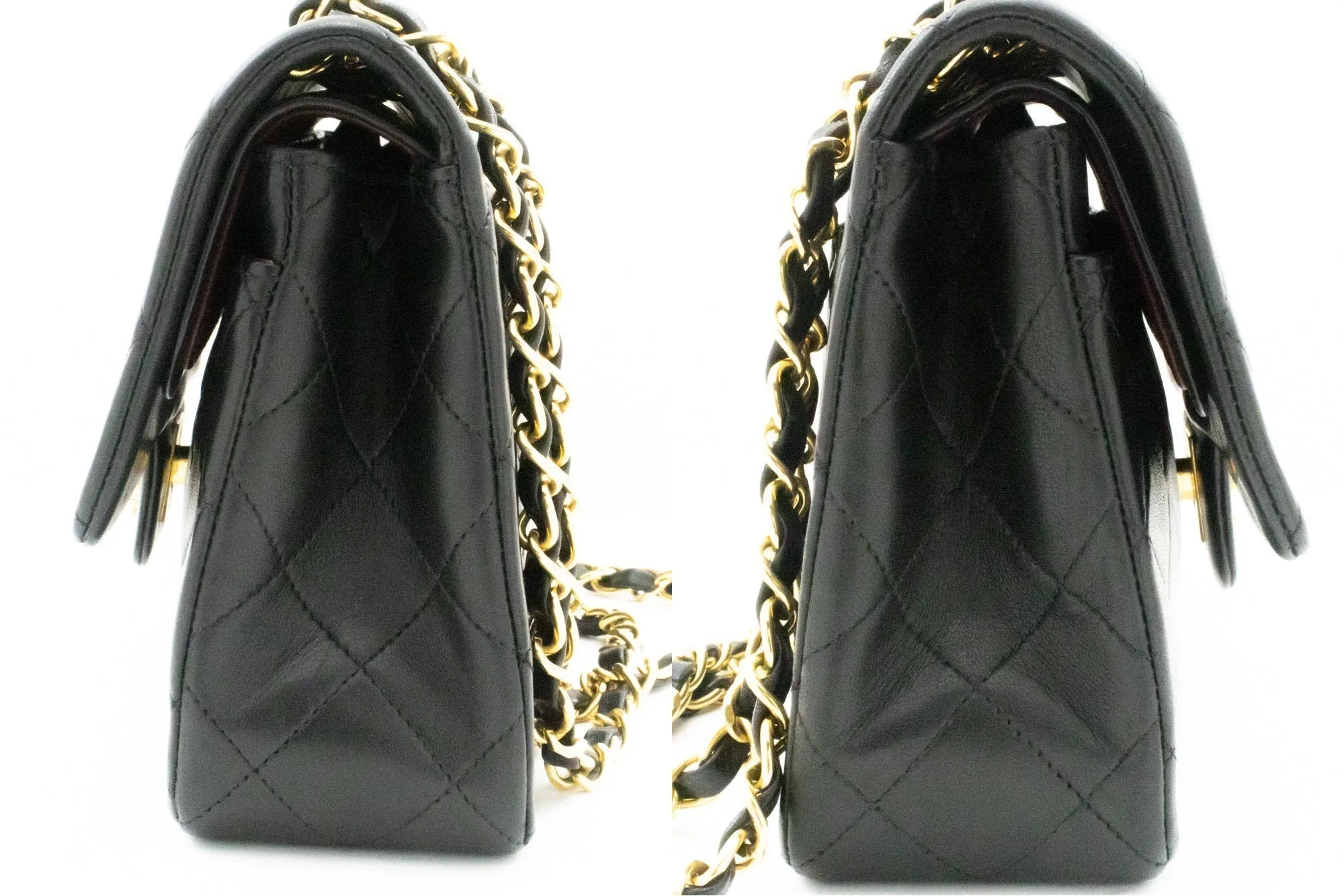 CHANEL Classic Double Flap 9" Chain Shoulder Bag Black Lambskin k51