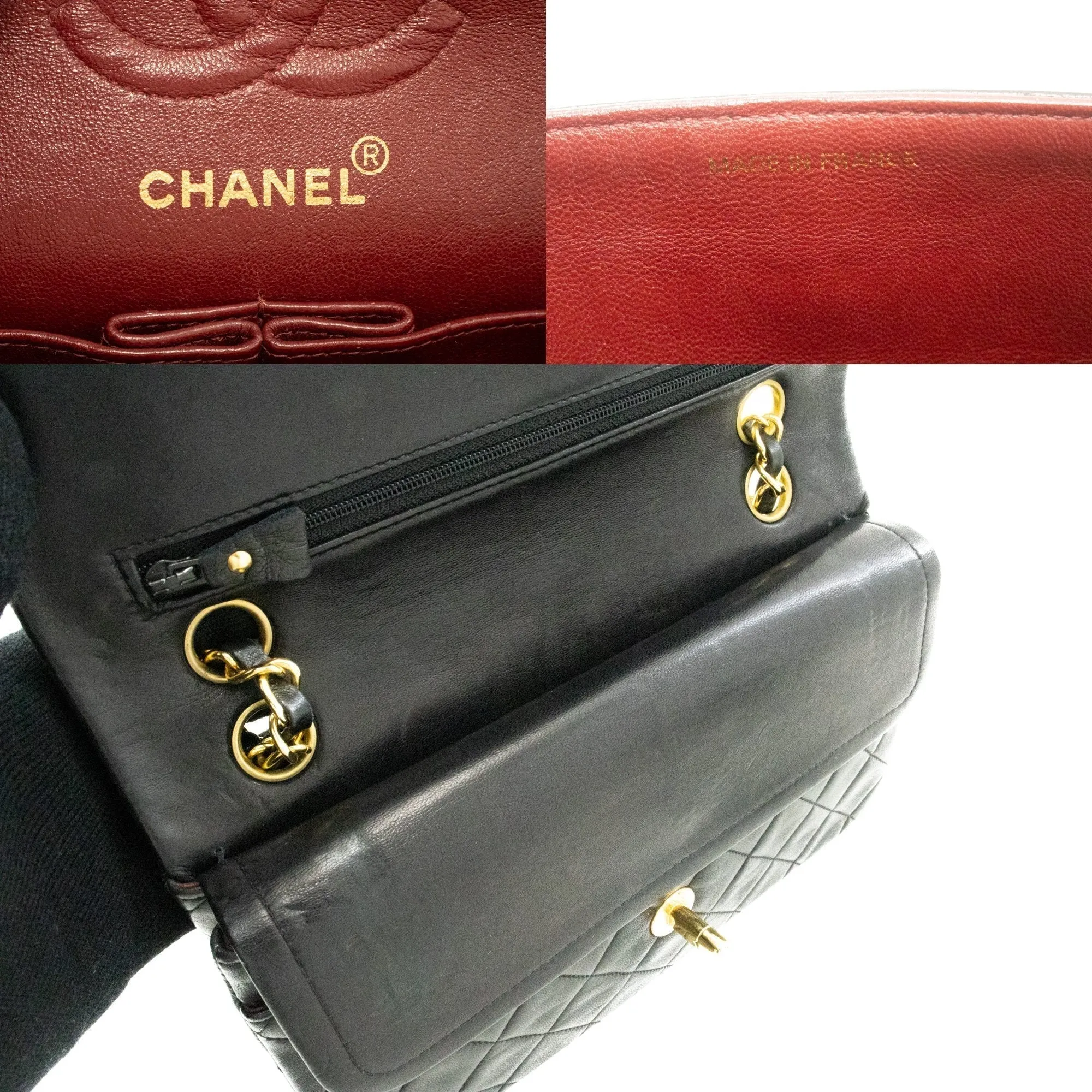 CHANEL Classic Double Flap 9" Chain Shoulder Bag Black Lambskin k51
