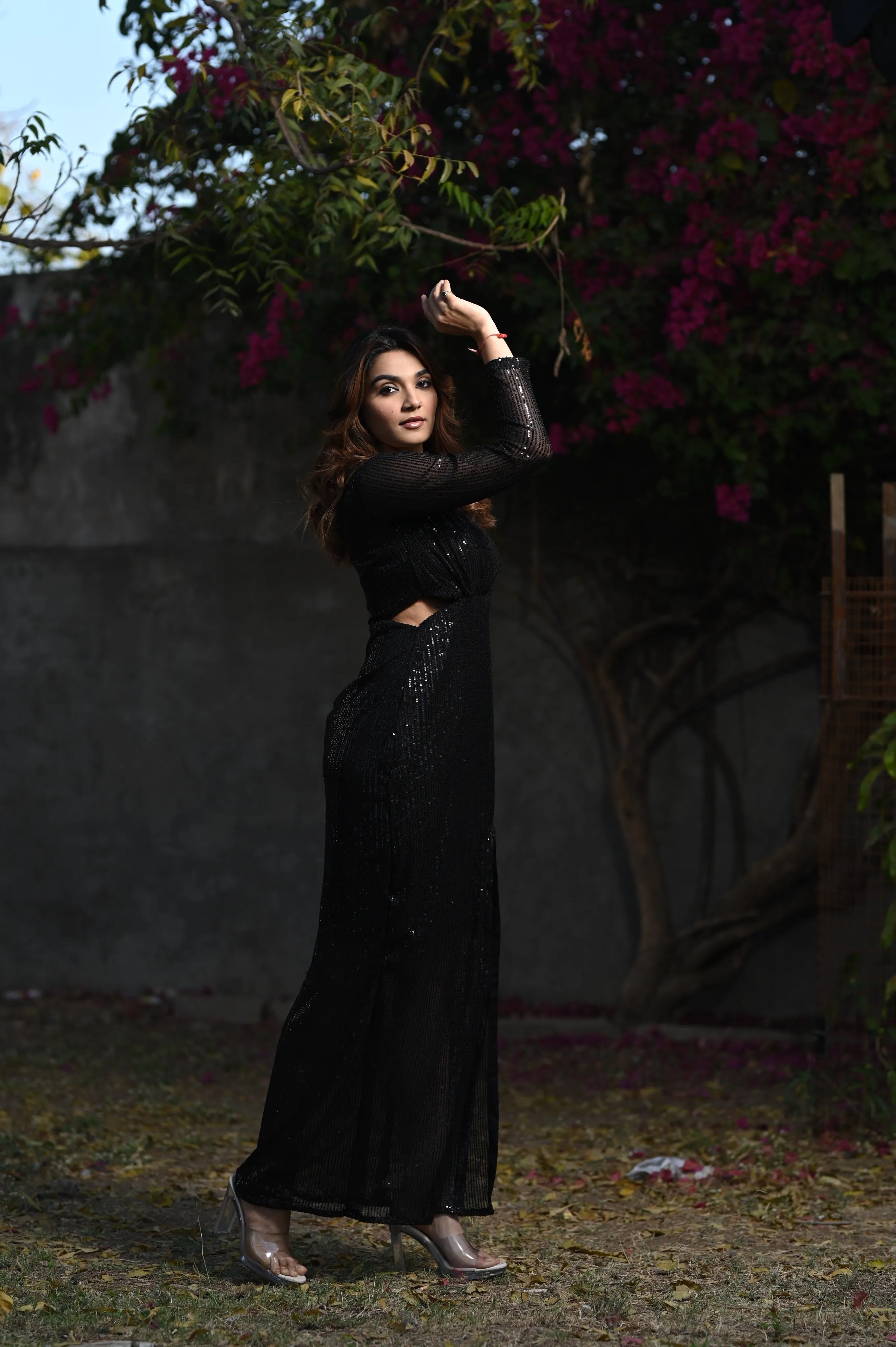 CHARLOTTE BLACK SEQUIN SLIT DRESS