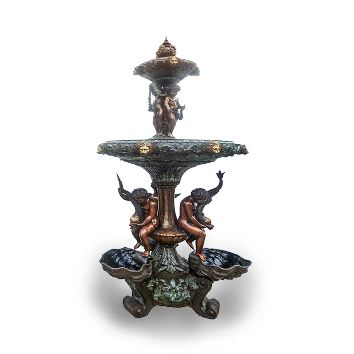 Cherubs and Fish Tiered Fountain