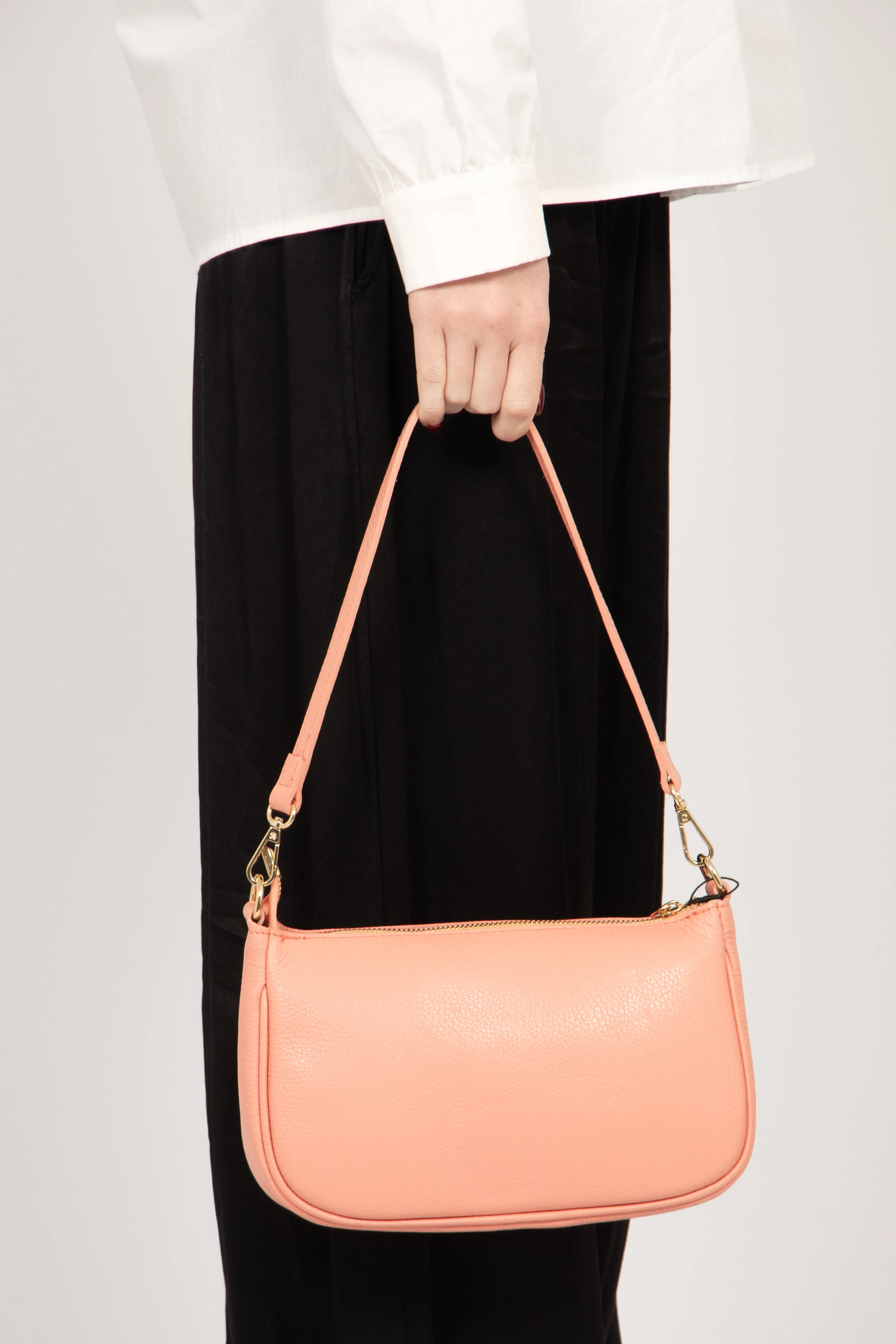 Chloe - Italian Leather Baguette Bag - Salmon Pink, Pebbled