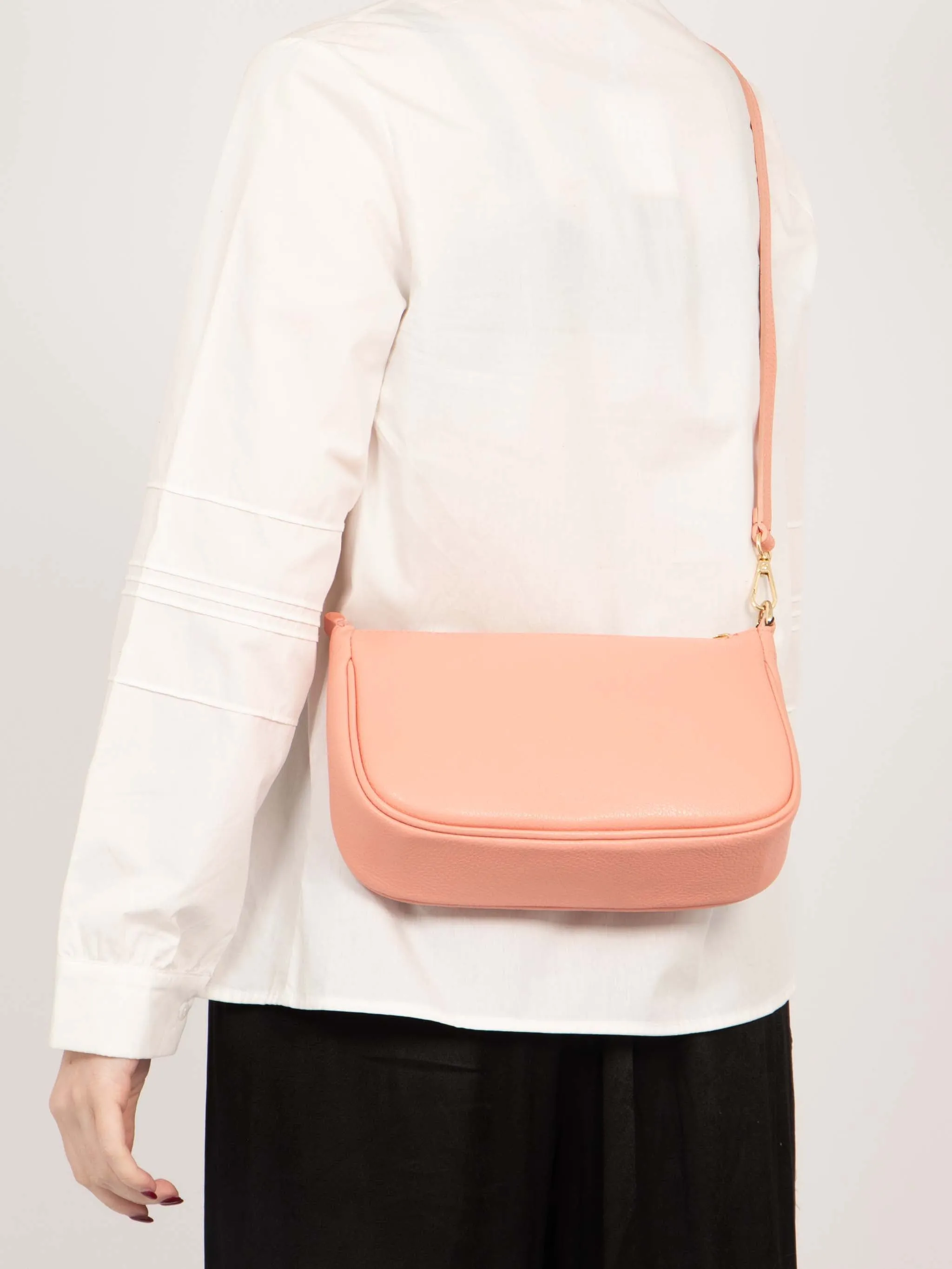Chloe - Italian Leather Baguette Bag - Salmon Pink, Pebbled