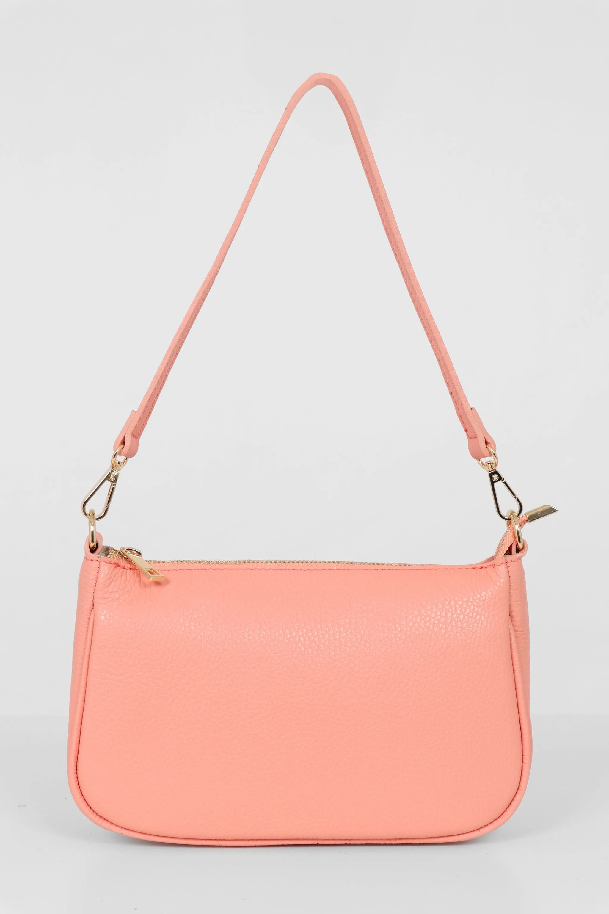 Chloe - Italian Leather Baguette Bag - Salmon Pink, Pebbled