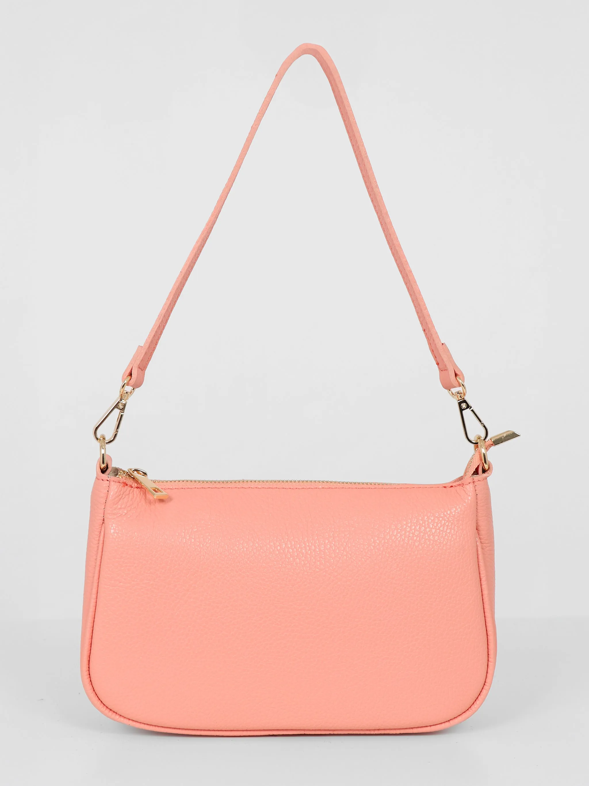 Chloe - Italian Leather Baguette Bag - Salmon Pink, Pebbled