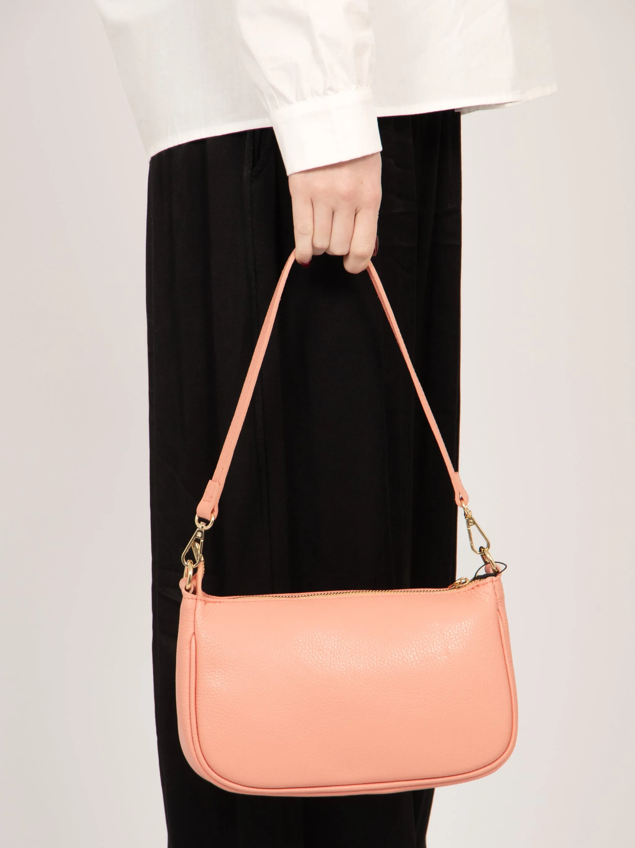Chloe - Italian Leather Baguette Bag - Salmon Pink, Pebbled