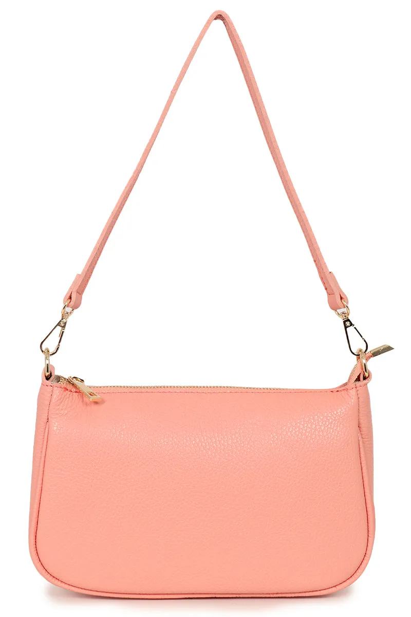 Chloe - Italian Leather Baguette Bag - Salmon Pink, Pebbled