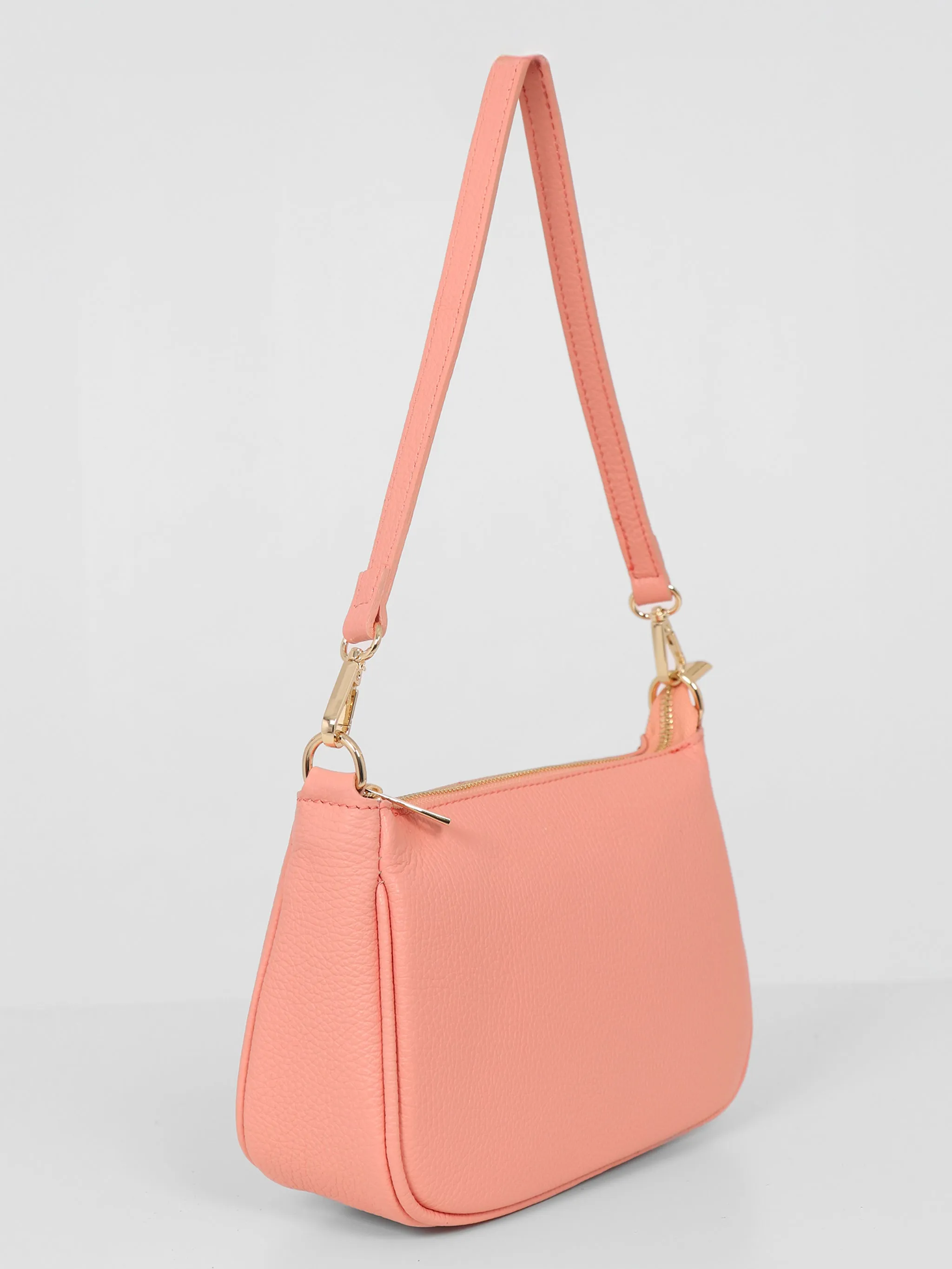 Chloe - Italian Leather Baguette Bag - Salmon Pink, Pebbled