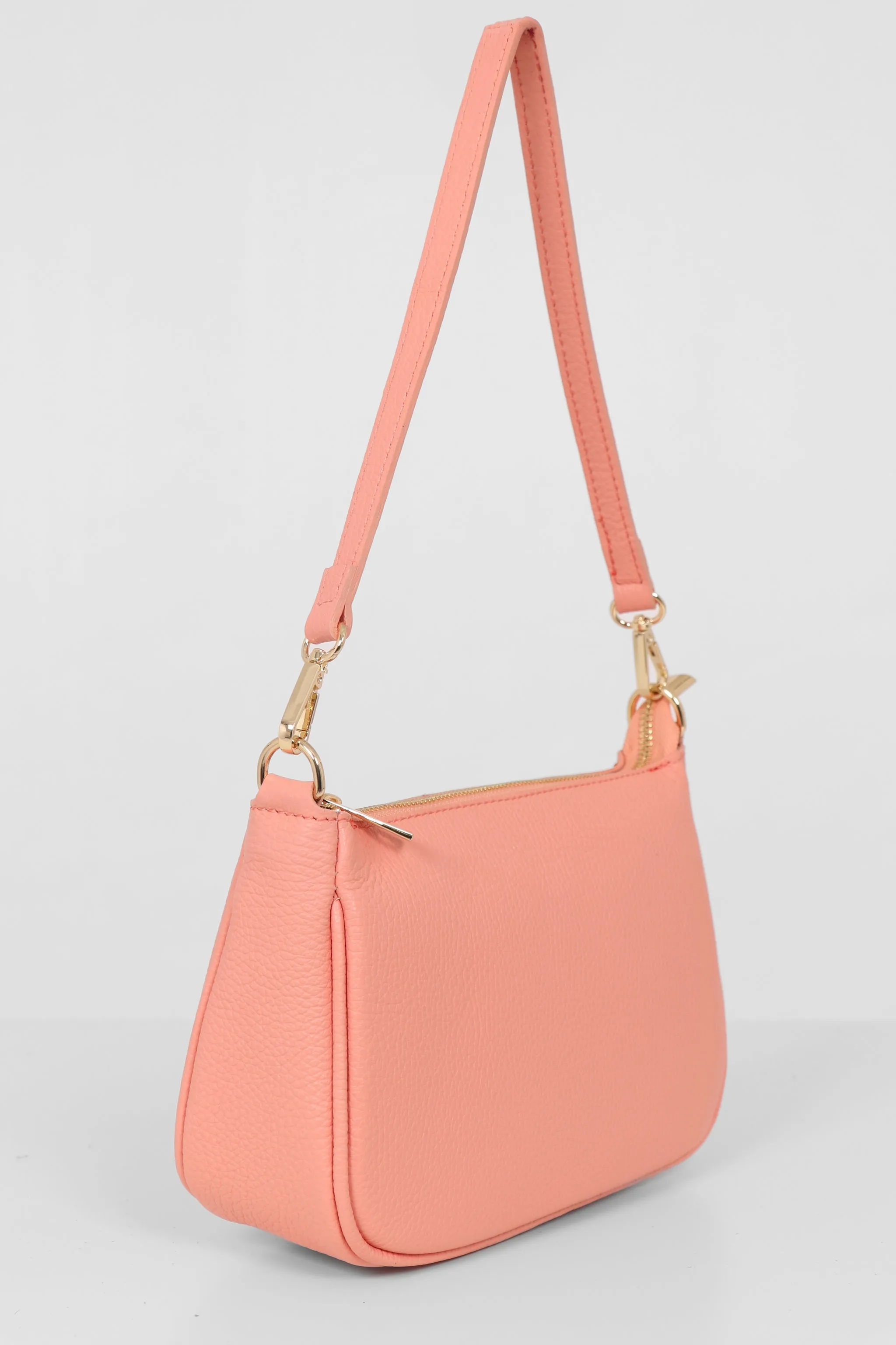 Chloe - Italian Leather Baguette Bag - Salmon Pink, Pebbled