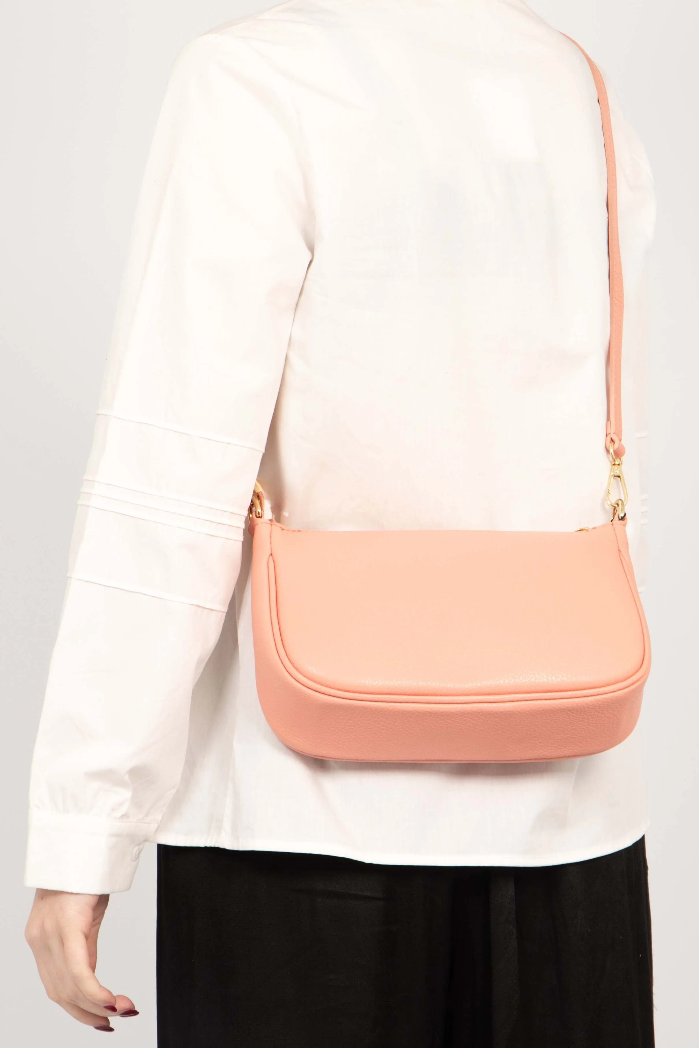 Chloe - Italian Leather Baguette Bag - Salmon Pink, Pebbled