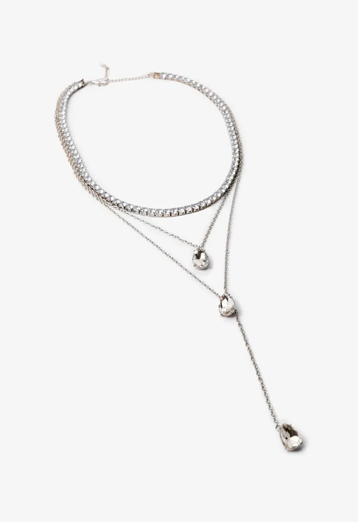 Choice Crystal And Rhinestones Embellished Necklace Silver